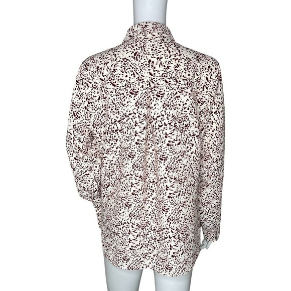 Express Shirt Womens Medium Brown White Abstract Animal Print Portofino Office - Picture 4 of 8